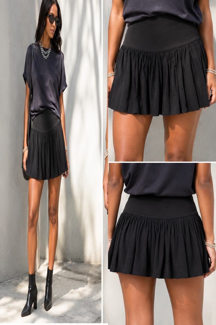 Isabel Marant Étoile Black Gathered Mini Skirt Wide Waistband EU40/US8-10